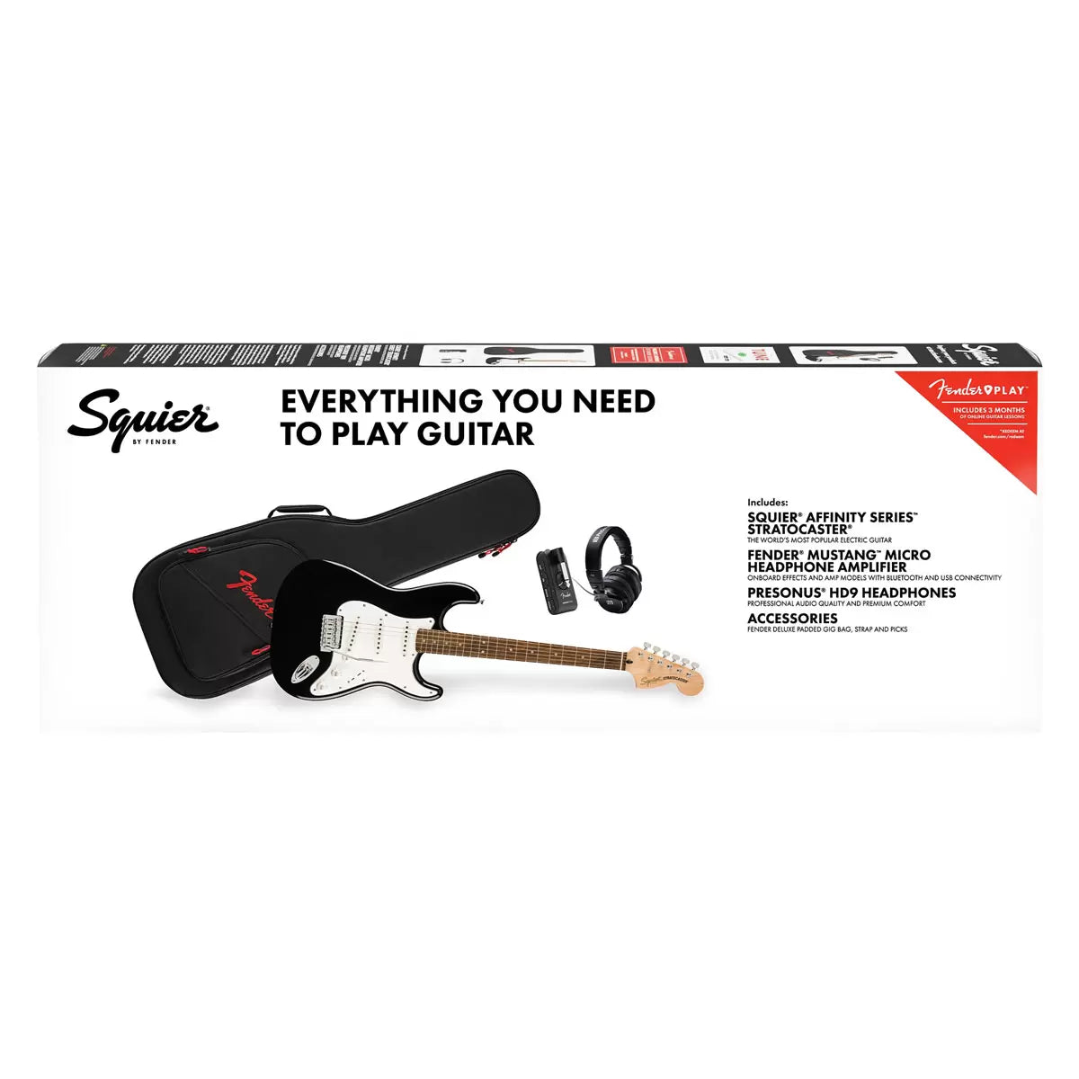 Squire Stratocaster Mustang by Fender Electric Guitar Affinity Series Pack, Black - Sense42 Beauty and Health