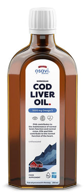 Osavi Norwegian Cod Liver Oil 1000mg Omega 3 (Unflavoured) - 250 ml. - Sense42 Beauty and Health