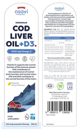 Osavi Norwegian Cod Liver Oil + D3 1000mg Omega 3 (Lemon) - 250 ml - Sense42 Beauty and Health
