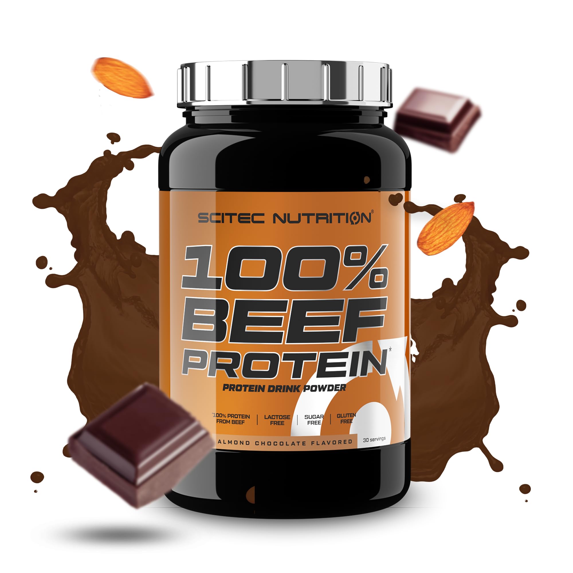 Scitec Nutrition 100% Beef Protein, Flavored Protein Drink Powder, Lactose Free, Sugar Free, Gluten Free, 900 g, Almond Chocolate - Sense42 Beauty and Health