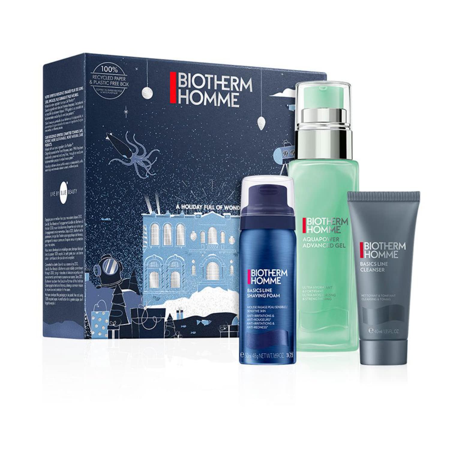 Biotherm Homme Aquapower Gift Set 75ml Aquapower Advanced Gel + 4ml Basic Line Cleanser + 50ml Foam Shaver - Sense42 Beauty and Health