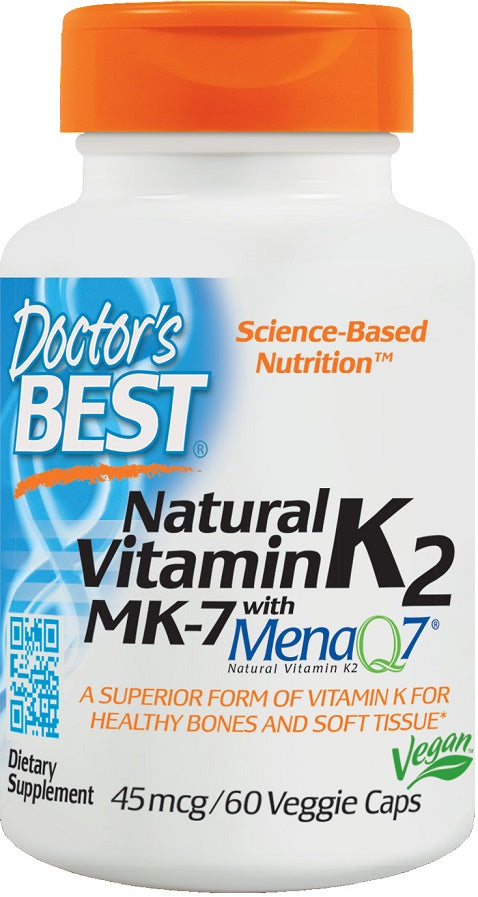 Natural Vitamin K2 MK7 with MenaQ7, 45mcg - 60 vcaps - Sense42 Beauty and Health