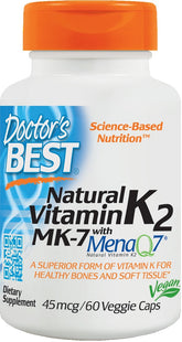 Natural Vitamin K2 MK7 with MenaQ7, 45mcg - 60 vcaps - Sense42 Beauty and Health