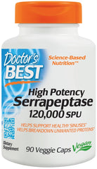 Serrapeptase, 120 000 SPU High Potency - 90 vcaps - Sense42 Beauty and Health