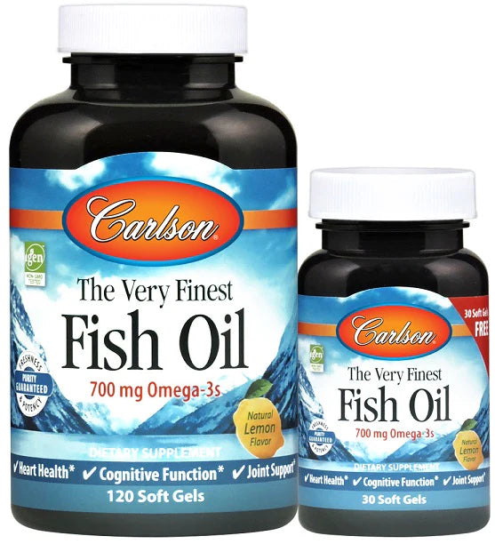 Carlson Labs The Very Finest Fish Oil - 700mg Omega-3s - Natural Orange - 120 + 30 softgels - Sense42 Beauty and Health
