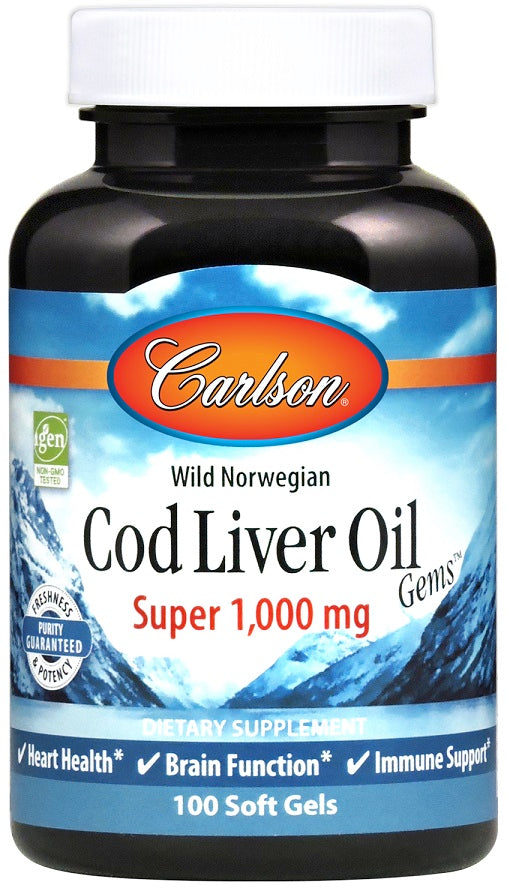 Wild Norwegian Cod Liver Oil Gems, 1000mg - 100 softgels - Sense42 Beauty and Health
