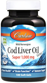 Wild Norwegian Cod Liver Oil Gems, 1000mg - 100 softgels - Sense42 Beauty and Health