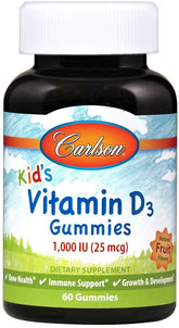 Kid's Vitamin D3 Gummies, 1000 IU Natural Fruit - 60 gummies - Sense42 Beauty and Health