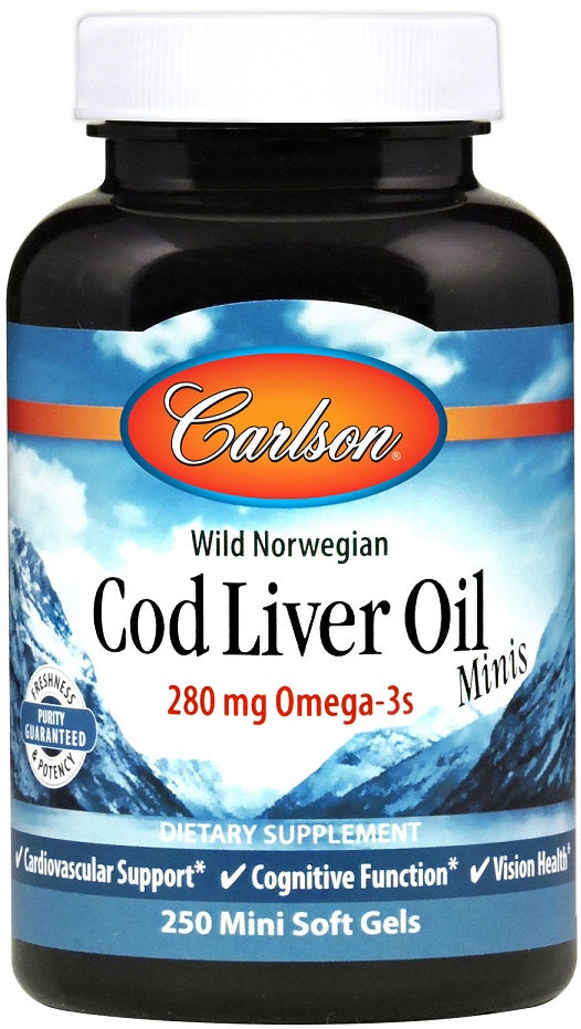 Cod Liver Oil Minis, 280mg - 250 mini softgels - Sense42 Beauty and Health
