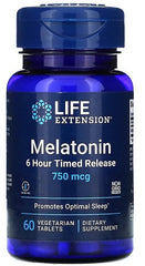 Melatonin 6 Hour Timed Release, 750mcg - 60 vegetarian tabs - Sense42 Beauty and Health