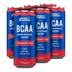BCAA Amino-Hydrate + Energy Cans, Strawberry Soda - 12 x 330 ml. - Sense42 Beauty and Health