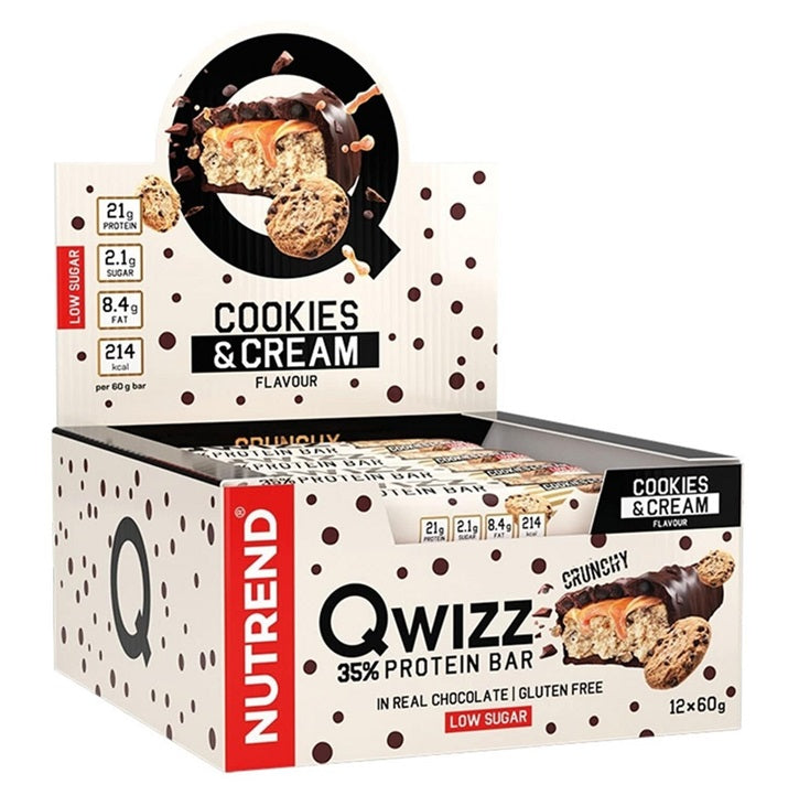 Qwizz 35% Protein Bar, Cookies & Cream - 12 x 60g - Sense42 Beauty and Health