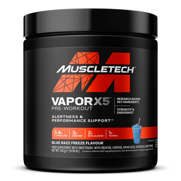 MuscleTech Vapor X5 Pre-Workout, Blue Razz Freeze - 252g - Sense42 Beauty and Health