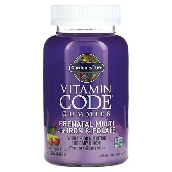 Vitamin Code Prenatal Multi with Iron & Folate Gummies, Cherry Lemonade - 90 gummies - Sense42 Beauty and Health