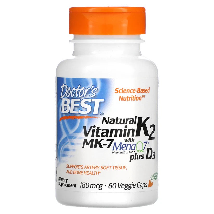 Natural Vitamin K2 MK7 with MenaQ7 plus D3, 180mcg - 60 vcaps - Sense42 Beauty and Health