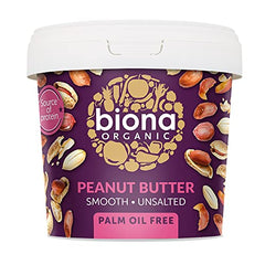 Biona Organic Smooth Peanut Butter 1KG - Unsalted & Palm Oil Free - Made with Freshly Roasted Organic Nuts - Source of Vegan Protein - Gluten & GMO Free - Sense42 Beauty and Health