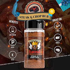 Steak & Chop Rub Seasoning Mix by Flavor God - Premium All Natural & Healthy Spice Blend for Beef, Pork & Vegetables - Kosher, Zero Carbs, Gluten-Free, Vegan & Keto Friendly - Sense42 Beauty and Health