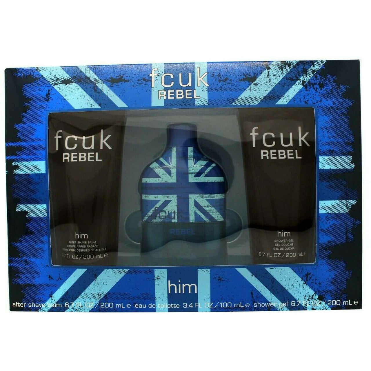 FCUK Rebel For Him Gift Set 100ml EDT + 200ml Shower Gel + 200ml Aftershave Balm
