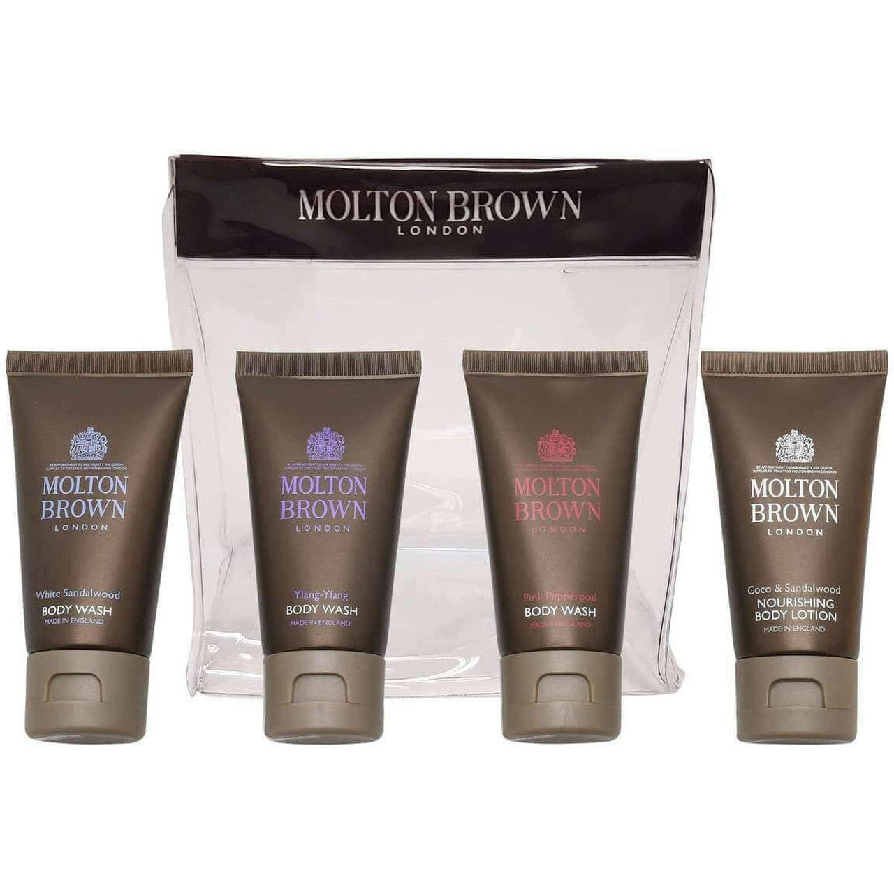 Molton Brown Gift Set 30ml Coco & Sandalwood Body Lotion + 30ml Ylang-Ylang Body Wash + 30ml White Sandalwood Body Wash + 30ml Pink Pepperpod Body Wash