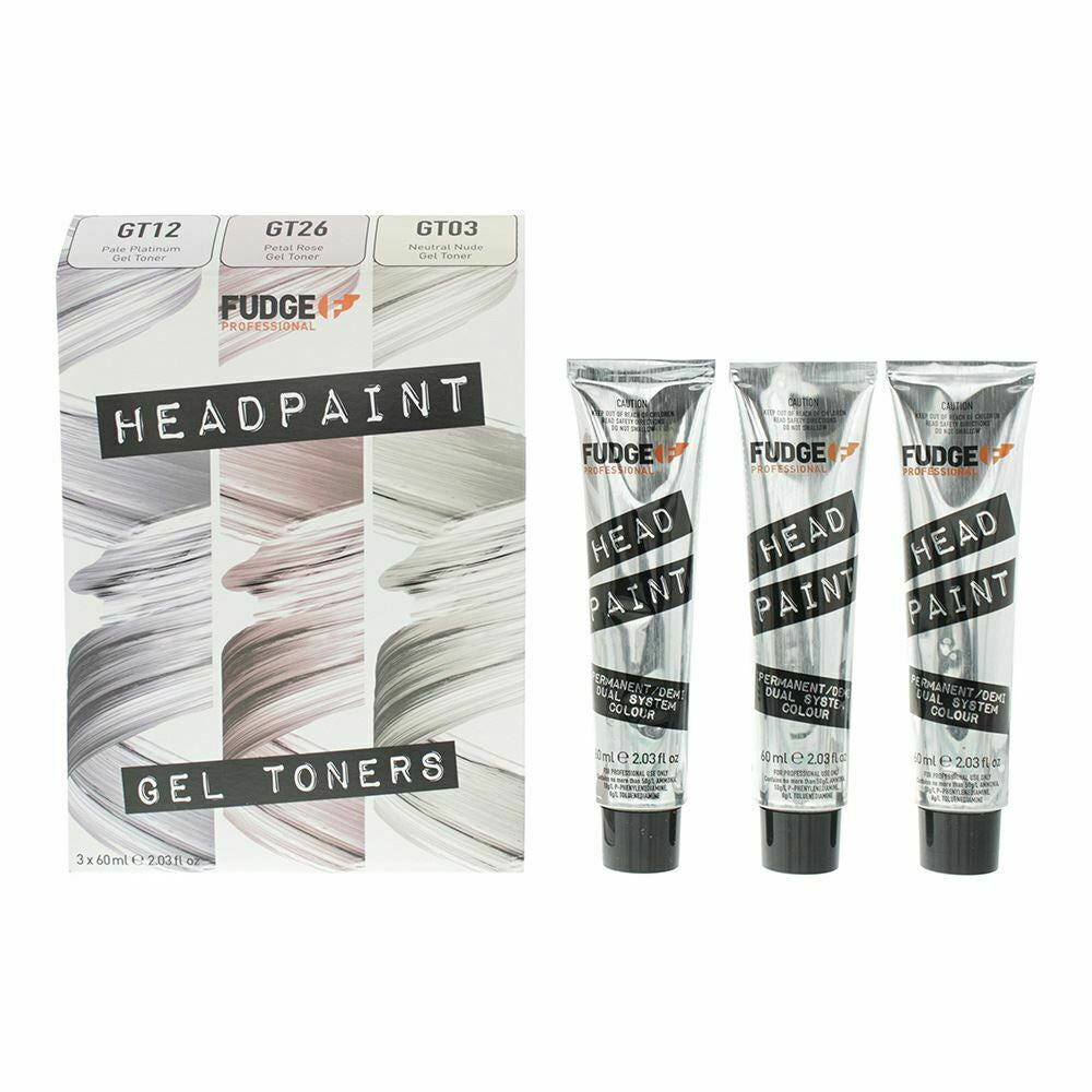 Fudge Professional Headpaint Gel Toners Trio Kit 60ml GT03 Neutral Nude Toner + 60ml GT12 Pale Platinum Toner + 60ml GT26 Petal Rose Toner