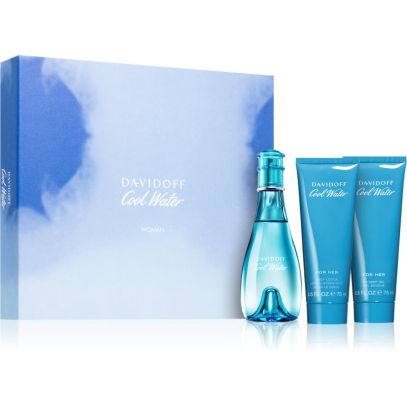 Davidoff Cool Water Woman Gift Set 100ml EDT + 75ml Body Lotion + 75ml Shower Gel