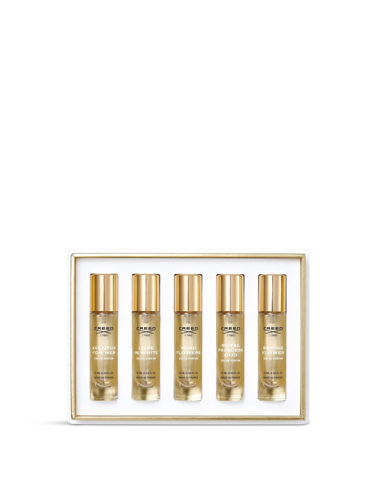 Creed Mini Gift Set: 5 x 10ml (What's Included: Aventus for Her, Wind Flowers, Royal Princess Oud, Spring Flower Love In White)