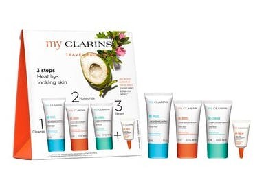 Clarins Grab And Go Set 30ml Cleansing Gel + 15ml Reboost Cream + 15ml Recharge Mask + 3ml Eye Treatment
