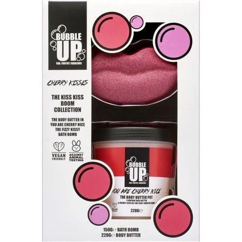 Bubble Up Kiss Kiss Boom Gift Set 150g Fizzy Kissy Bath Fizzer + 200g Cherry Nice Body Butter