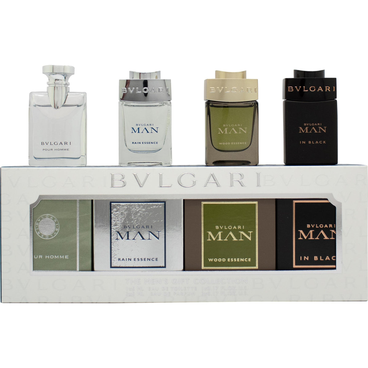 Bvlgari Miniatures For Him Gift Set 5ml Pour Homme EDT + 5ml Man Rain Essence EDP + 5ml Man Wood Essence EDP + 5ml Man In Black EDP