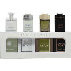 Bvlgari Miniatures For Him Gift Set 5ml Pour Homme EDT + 5ml Man Rain Essence EDP + 5ml Man Wood Essence EDP + 5ml Man In Black EDP