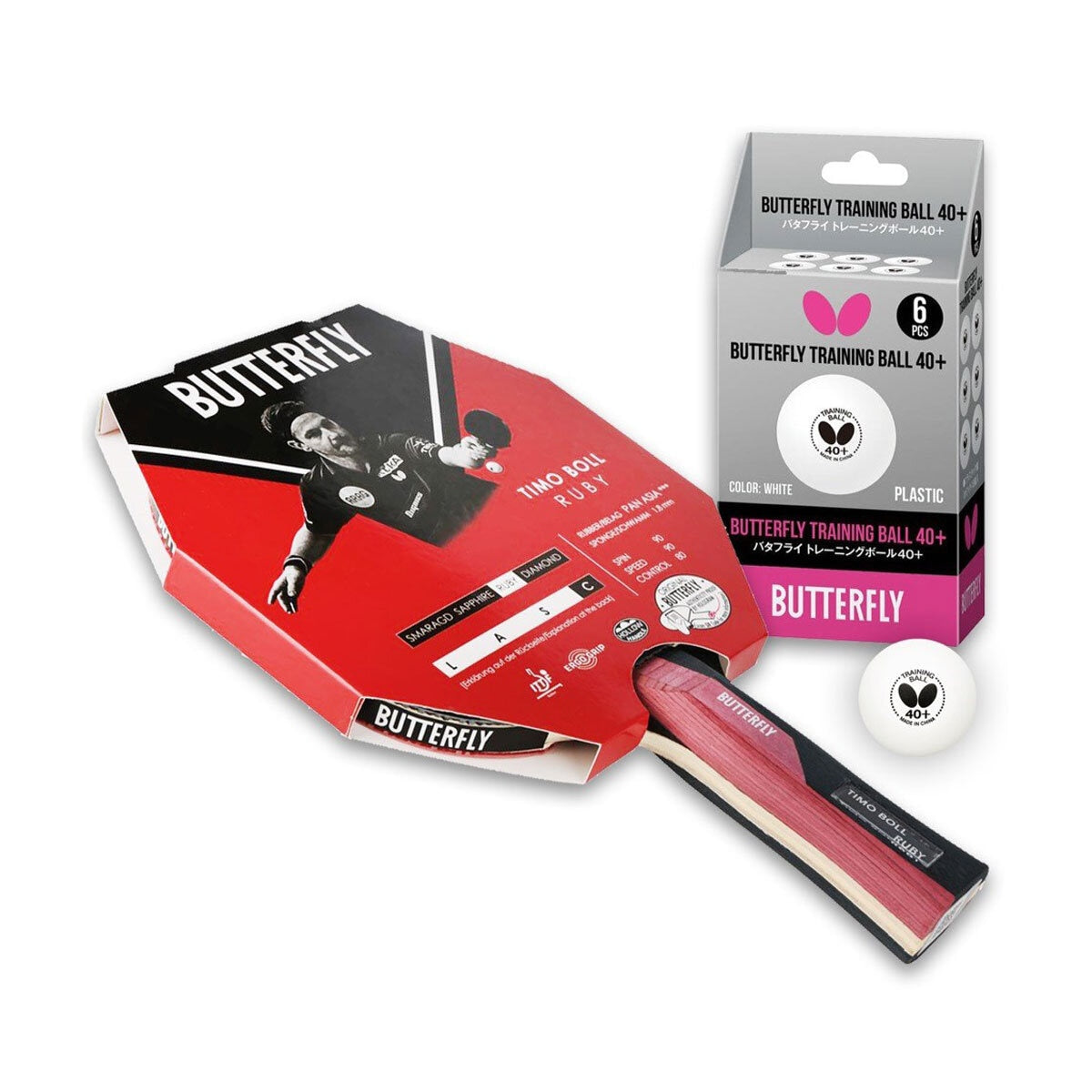 Butterfly Timo Boll Ruby Indoor Table Tennis Bat and Ball Set - Sense42 Beauty and Health