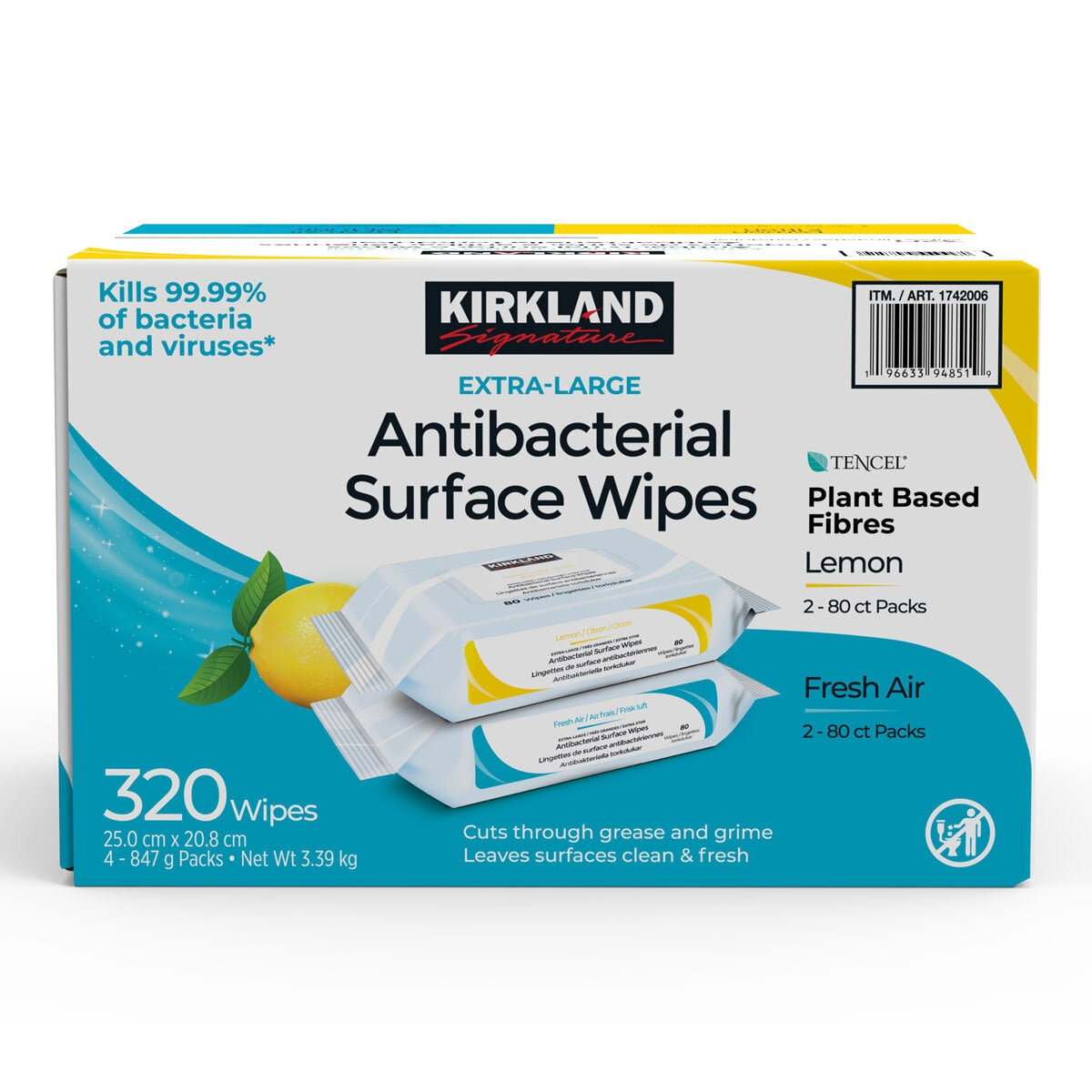 Kirkland Signature Antibacterial Surface Wipes, 4 x 80 Wipes (320 Sheets) - Sense42 Beauty and Health