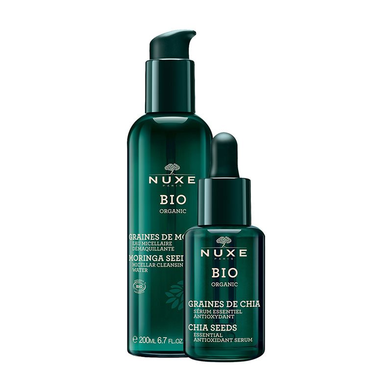 Nuxe Bio Organic Gift Set 30ml Chia Seeds Essential Antioxidant Serum + 200ml Moringa Seeds Micellar Cleansing Water