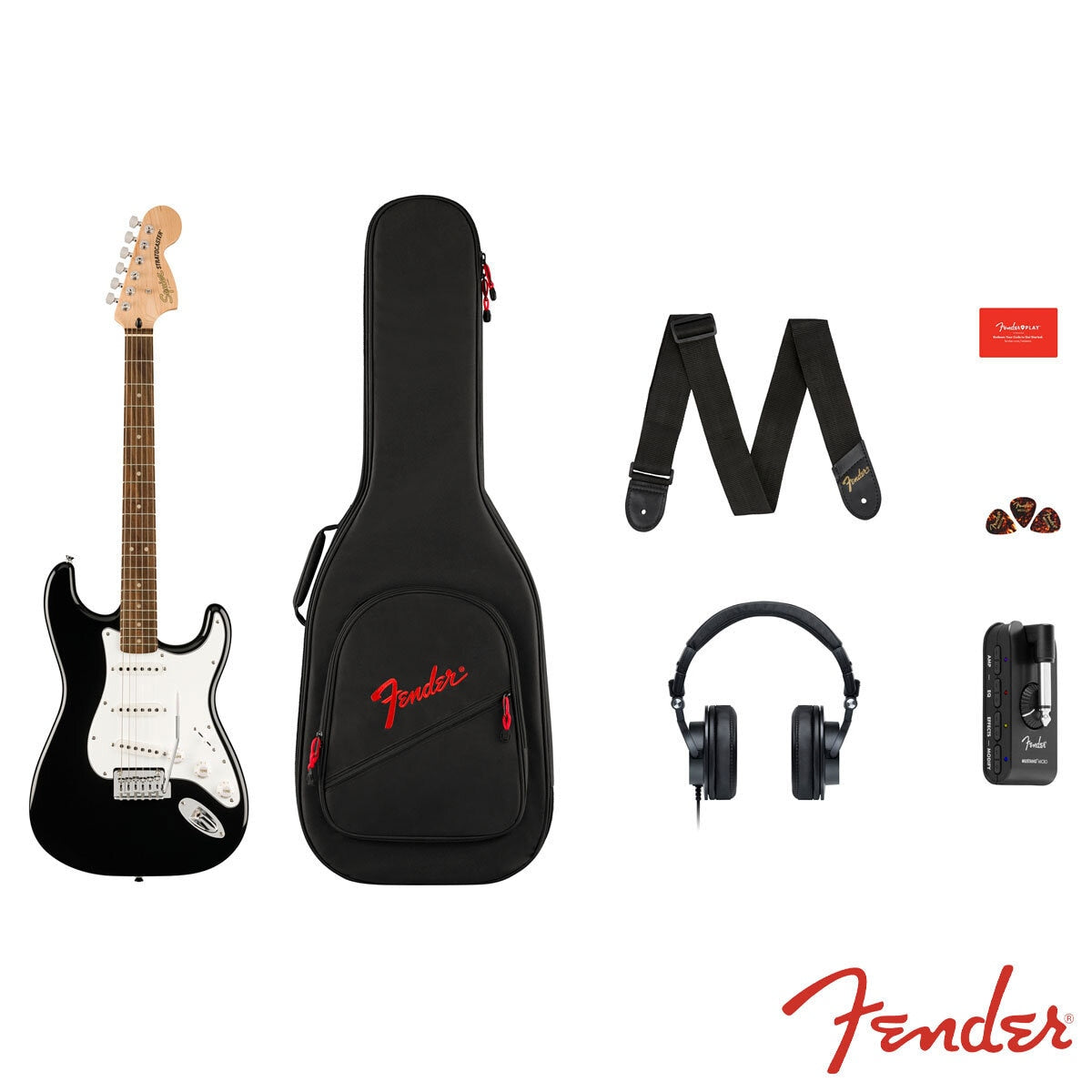Squire Stratocaster Mustang by Fender Electric Guitar Affinity Series Pack, Black - Sense42 Beauty and Health
