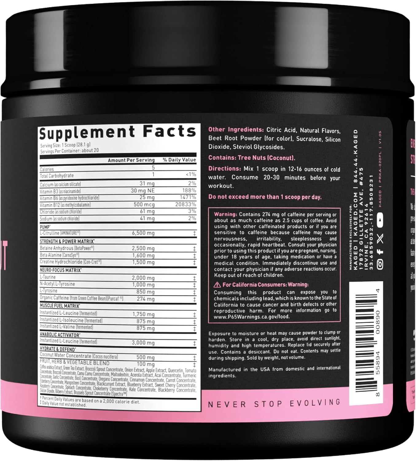 Kaged Muscle Pre-Kaged, Pink Lemonade - 560g - Sense42 Beauty and Health