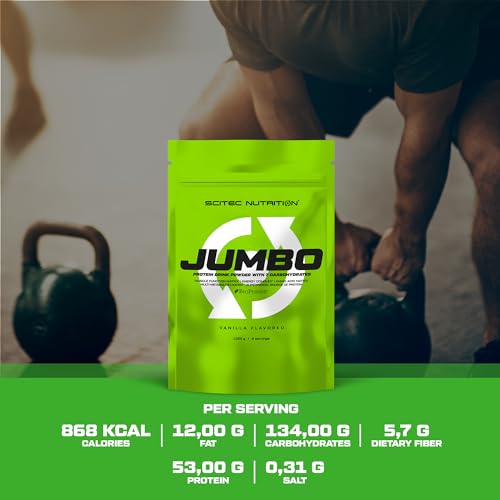 Scitec Nutrition Jumbo Protein Drink Powder with Carbohydrates, Creatine, L-Arginine, Betaine, BioPerine®, MCT Oil Powder, Added Amino Acids, 1,32 kg, Vanilla