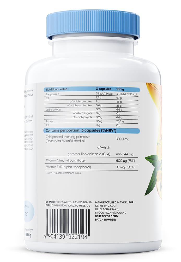 Osavi Primrose Oil with Vitamin A & E 1800mg - 120 softgels