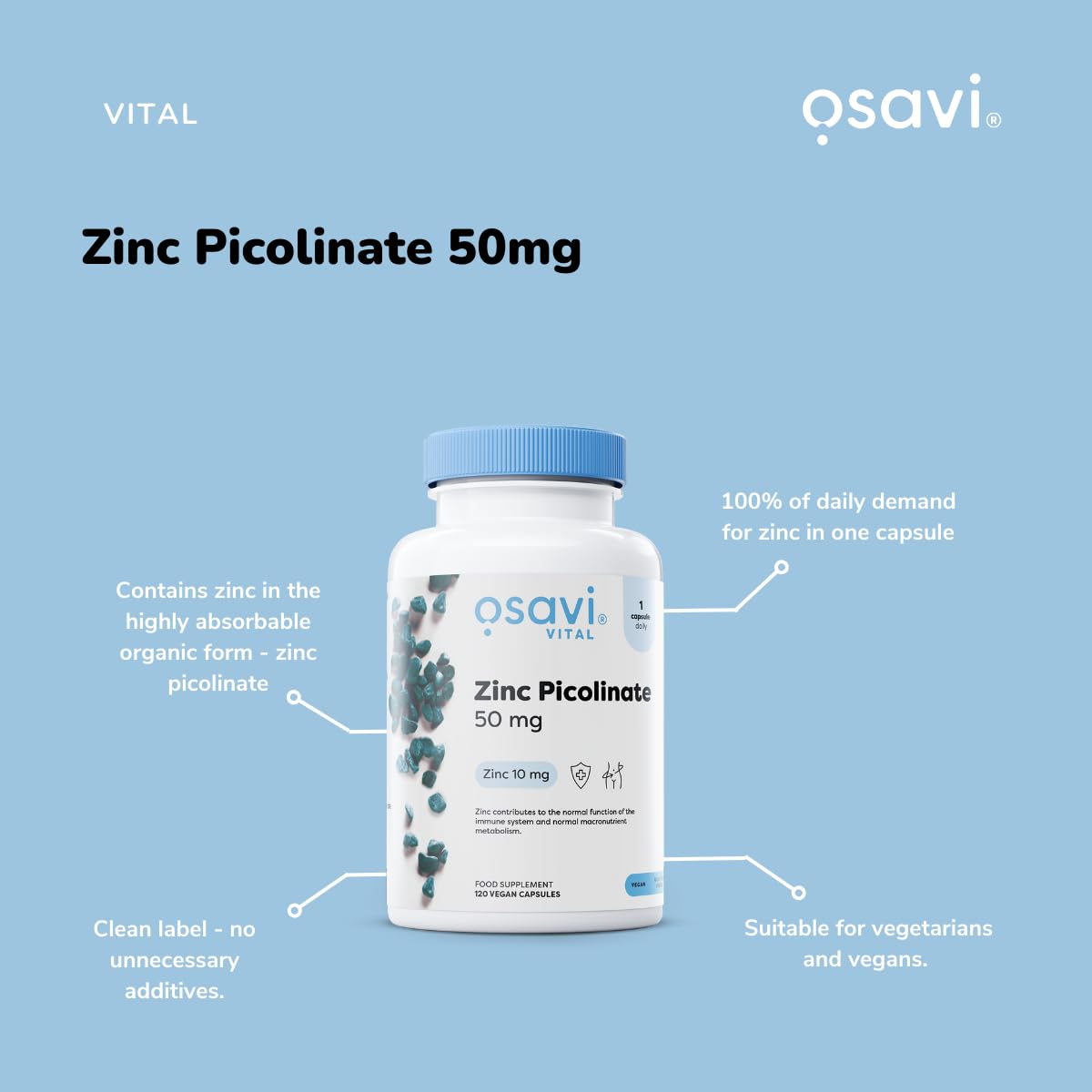 Osavi Zinc Picolinate 50mg - 120 Vegan Capsules