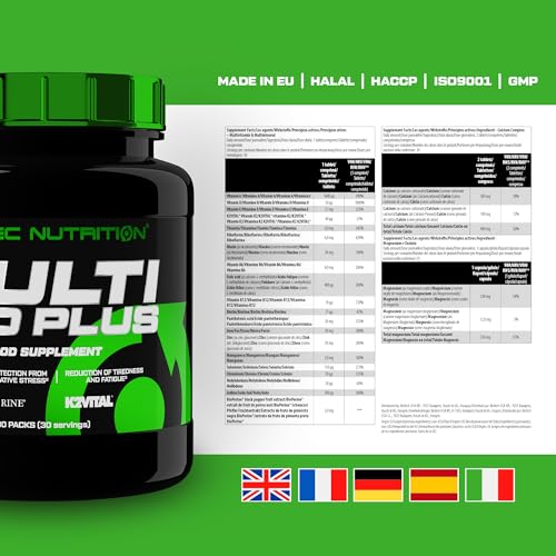 Scitec Nutrition Multi Pro Plus - 29-in-1 Multivitamin Food Supplement with Omega-3, Calcium, and Ginseng - 30 Day Supply in Convenient Sachets - Sense42 Beauty and Health
