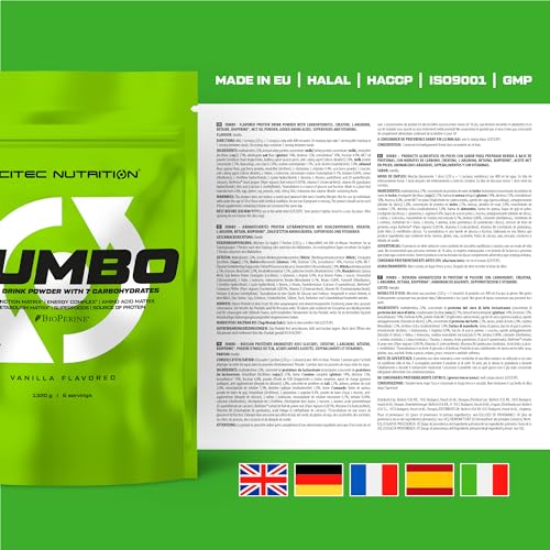Scitec Nutrition Jumbo Protein Drink Powder with Carbohydrates, Creatine, L-Arginine, Betaine, BioPerine®, MCT Oil Powder, Added Amino Acids, 1,32 kg, Vanilla