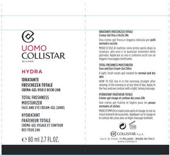Collistar Hydra Uomo - Idratante Freschezza Totale Crema Gel Viso e Occhi, 80ml