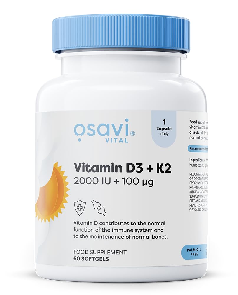 Osavi Vitamin D3 + K2, 2000IU + 100mcg - 60 softgels