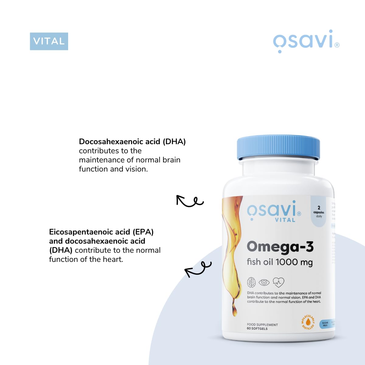 Osavi Omega–3 Fish Oil Molecularly Distilled 1000 mg – 120 Softgels | Lemon Flavor