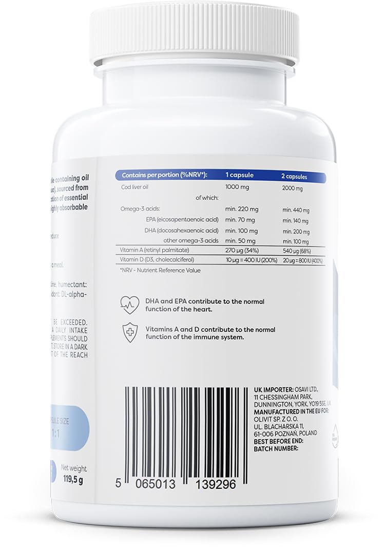 Osavi Norwegian Cod Liver Oil Softgels, 1000mg (Lemon) - 90 softgels