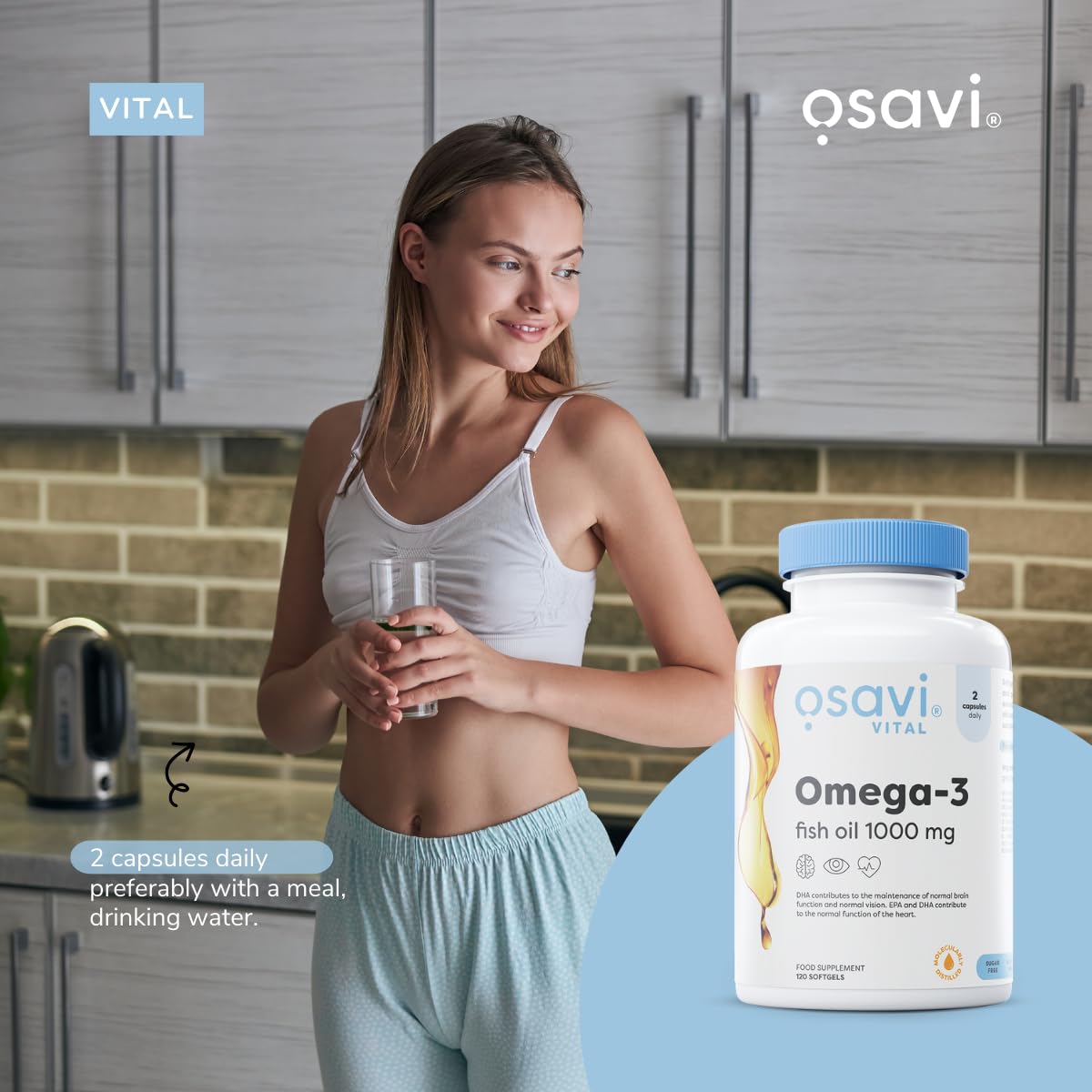 Osavi Omega–3 Fish Oil Molecularly Distilled 1000 mg – 120 Softgels | Lemon Flavor