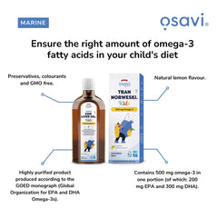 Osavi Norwegian Cod Liver Oil Kids 500mg Omega 3 (Lemon) - 500 ml.