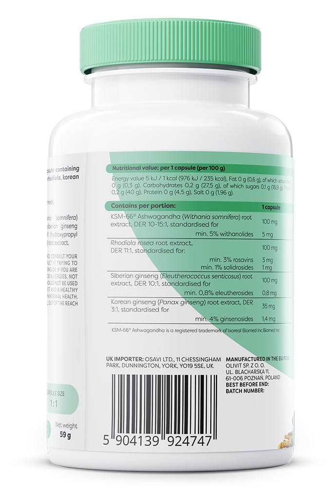 Osavi Ashwagandha, Rhodiola & Ginseng – 120 Vegan Capsules