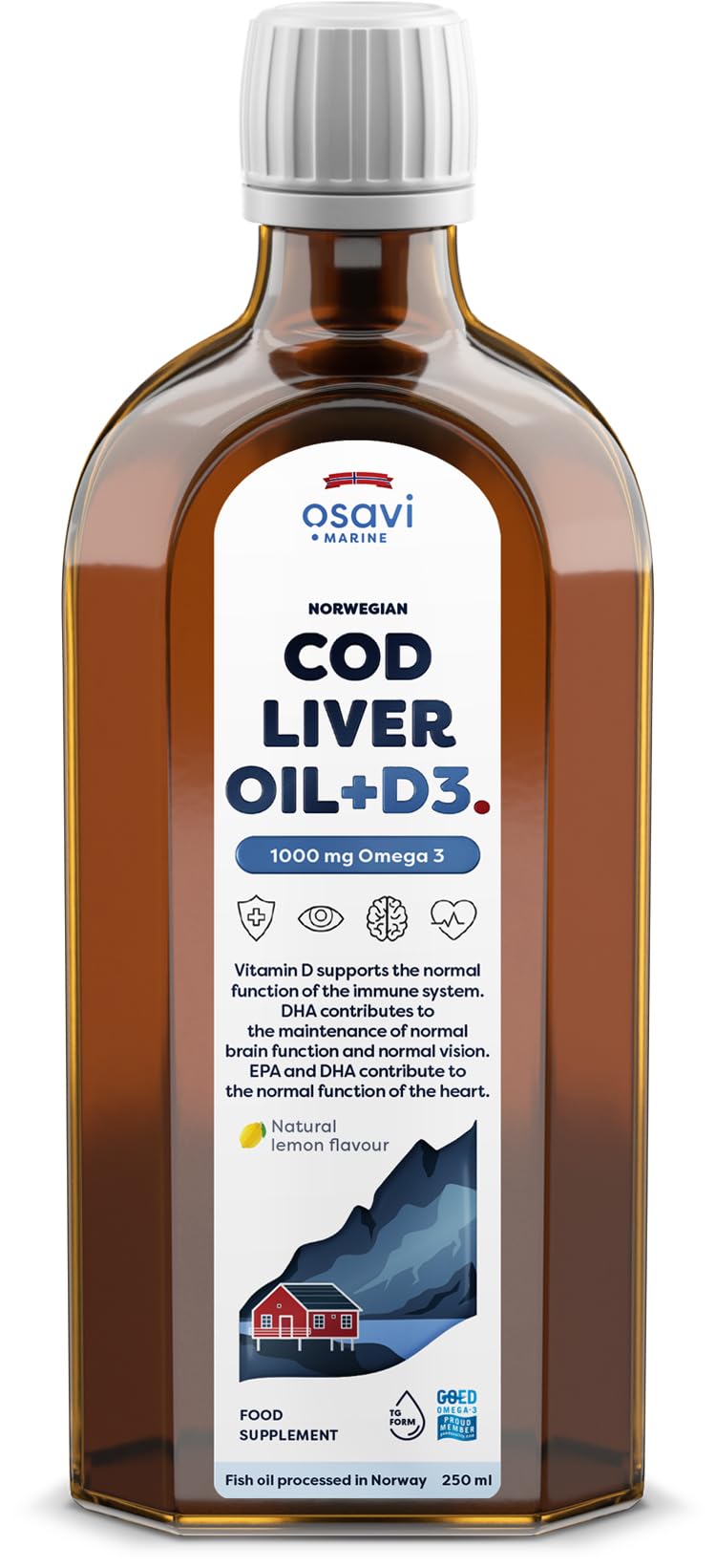 Osavi Norwegian Cod Liver Oil + D3 1000mg Omega 3 (Lemon) - 250 ml