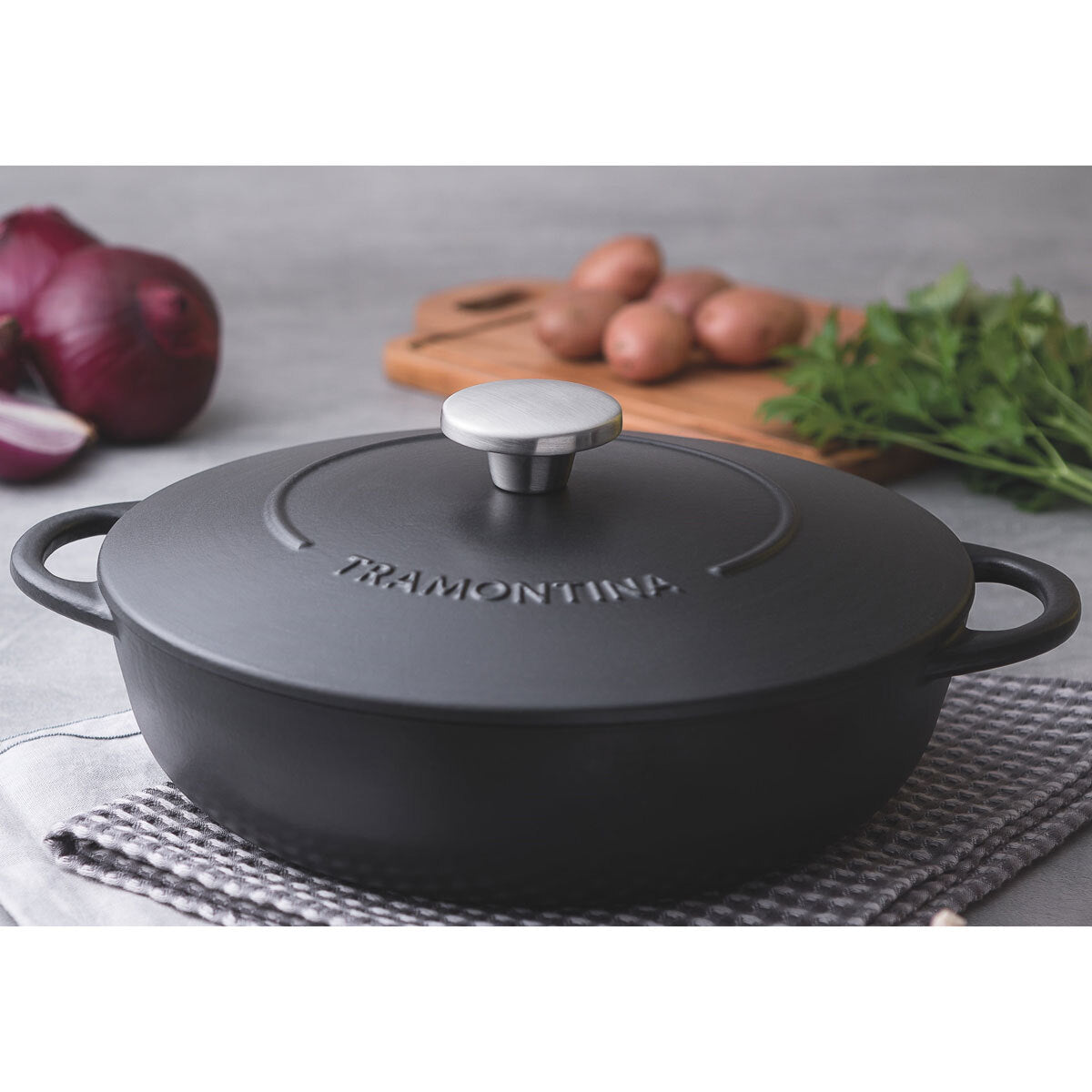 Tramontina Enamelled Cast Iron Shallow Casserole Dish, 28cm / 4.1L - Sense42 Beauty and Health