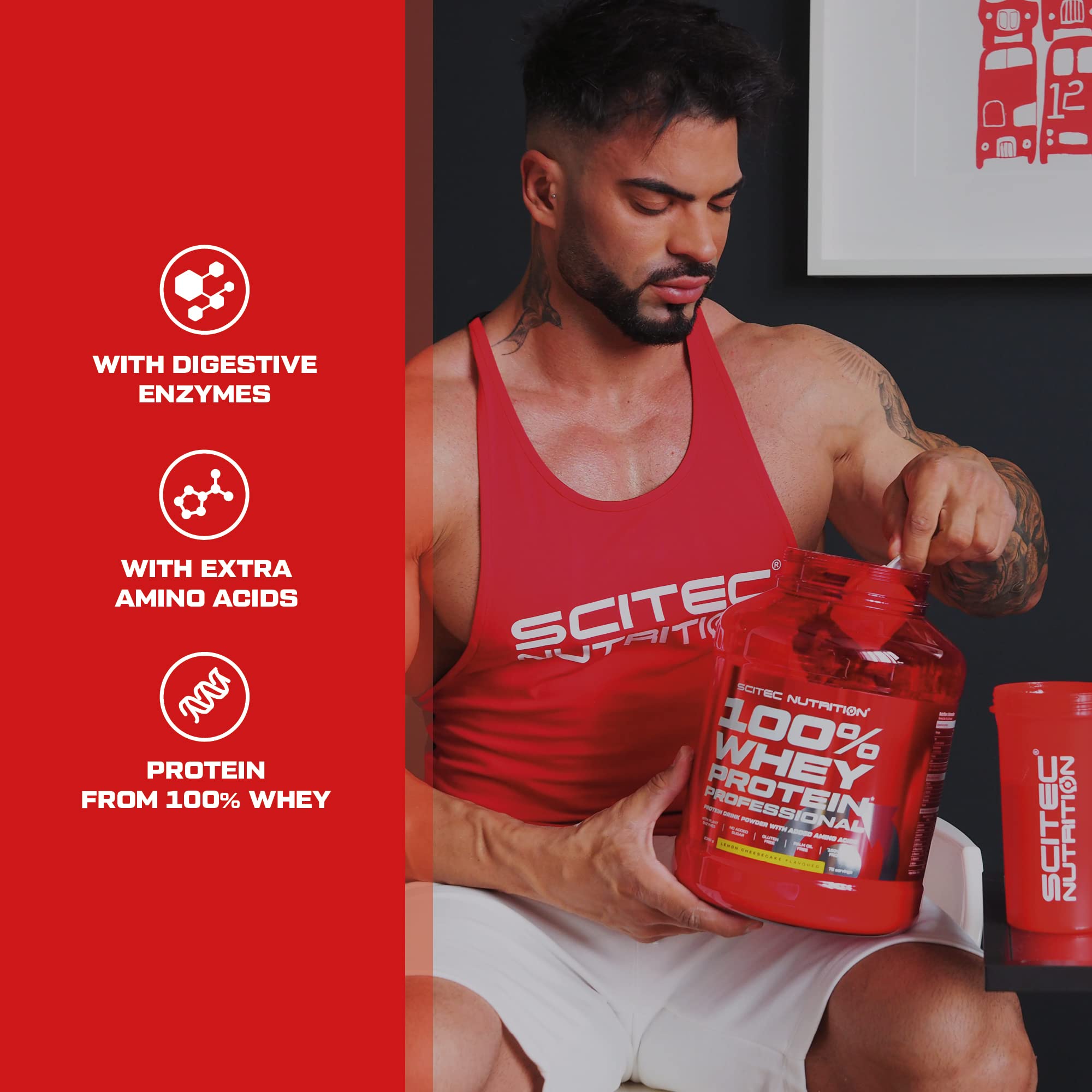 Scitec Nutrition 100% Whey Protein Professional – Enhanced with Extra Amino Acids & Digestive Enzymes – Gluten-Free – Palm Oil Free, 500g, Lemon Cheesecake - Sense42 Beauty and Health